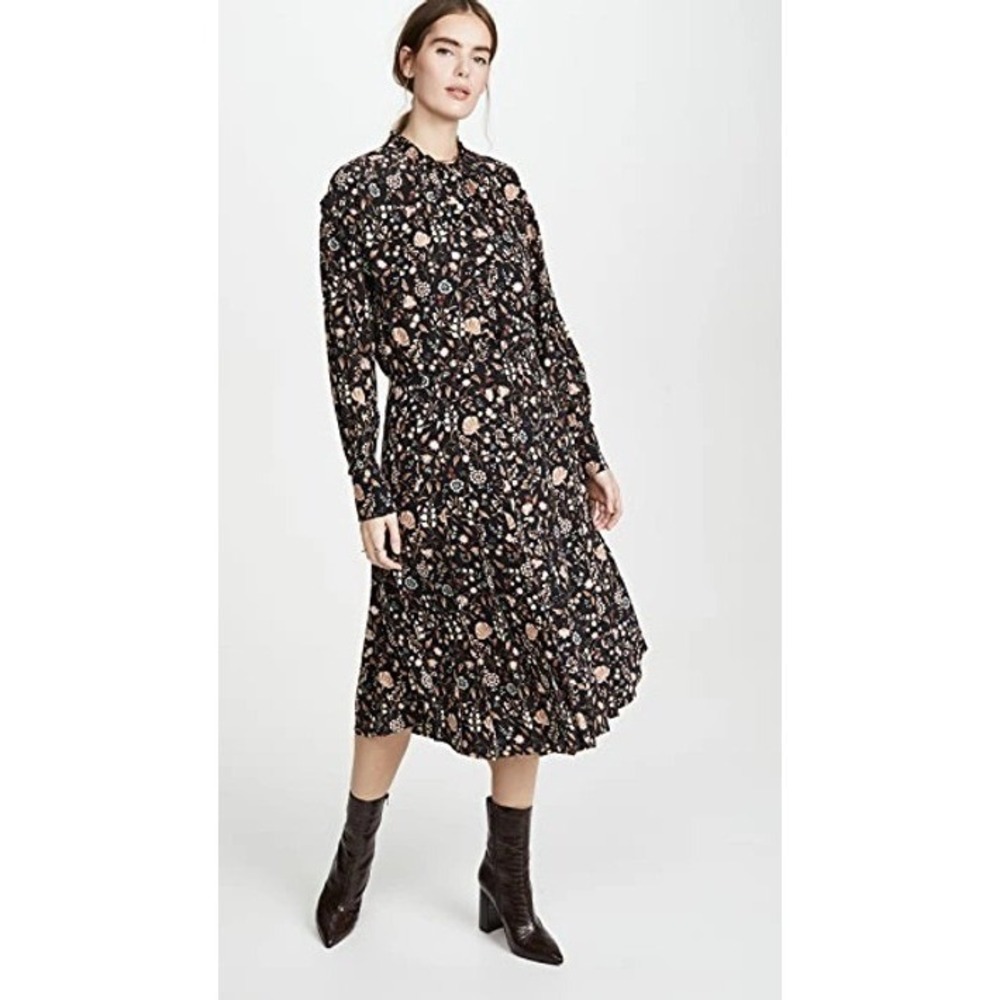 FRAME Dress D Ruffled Floral Print Pleated Silk Midi Women's Size XS FALL